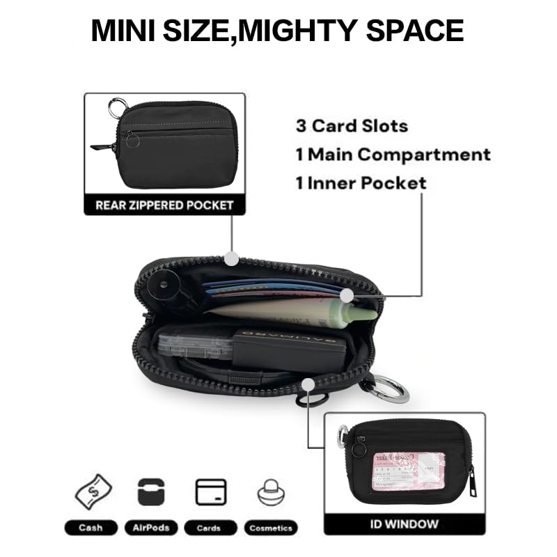 Wristlet Wallets for Women,Quilted RFID Blocking Small Zipper Coin Purse Keychain Wallet with ID Window Lightweight Travel Wristlet wallet - color: Black