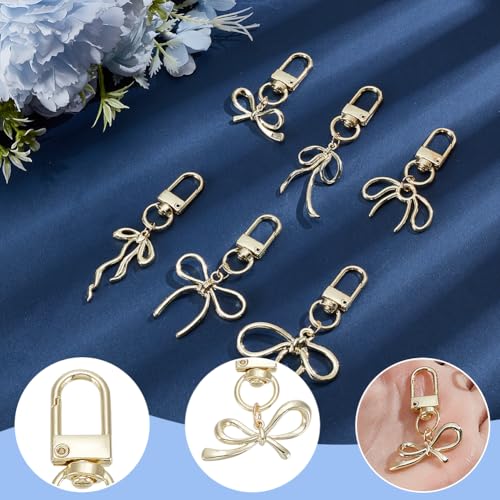 1 Box 6 Styles 6 Pcs Bag Charms Bow Gold Bowknot Key Chain Alloy Cute Elegant Aesthetic Car Key Accessories Bow Keychains Charms for Purse Handbag Backpack Gift Supplies Women Decoration - color: Gold