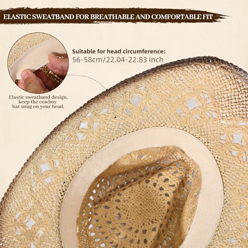 Straw Cowboy Hat for Men Womens Straw Cowgirl Hat Summer Western Cowboy Hats with Wide Brim for Cowgirls and Cowboys - color: Beige 3#