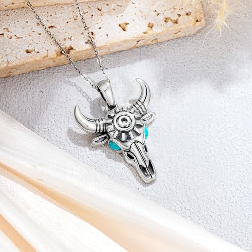 Turquoise Necklaces 925 Sterling Silver Western Necklace Boho Jewelry for Men Women Her Birthday Valentines Day Gifts - style: 3-Cow Skull Necklace