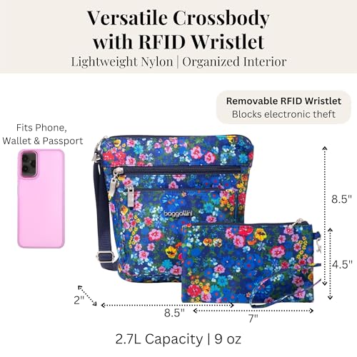 Baggallini Pocket Crossbody Bags for Women 8x8 Small Lightweight Durable Water-resistant Travel Purse W/Rfid - color: Flower Market