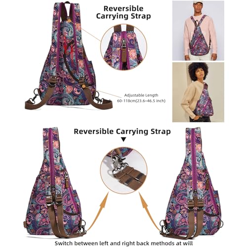 KL928 Canvas Sling Bag - Small Crossbody Backpack Shoulder Casual Daypack Rucksack for Men Women - color: Canvas-bandanna