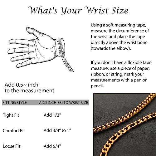 2Pcs Stainless Steel Bracelets for Men 14K Gold Plated Cuban Link Figaro Rope Silver Chain Bracelet Set Curb Width Sturdy Bracelet 7.5/8.3/9 Inches Jewelry Gifts for Dad Husband - color: B:Gold-Figaro+Cuban Link, size: Display Length: 7.5 Inches