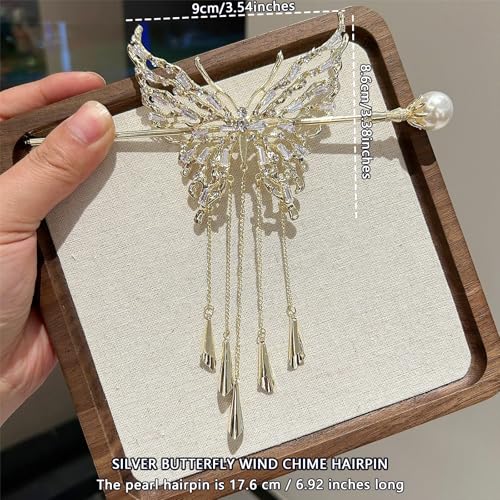 1 Pc Butterfly Hair sticks for buns,Hair pins for women,Buns and Updos with No Hair Damage,Metal French Pin Great Hold,Suitable for fine & thick hair(gold) US376 (gold) - color: gold