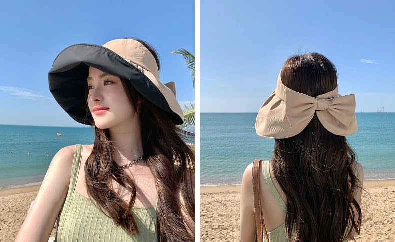 Sun Visor Hats for Women Wide Brim UPF 50+ Bucket Hats Summer Visor Caps Beach Hat Packable UV Protection Fishing Hiking Hat - color: Khaki