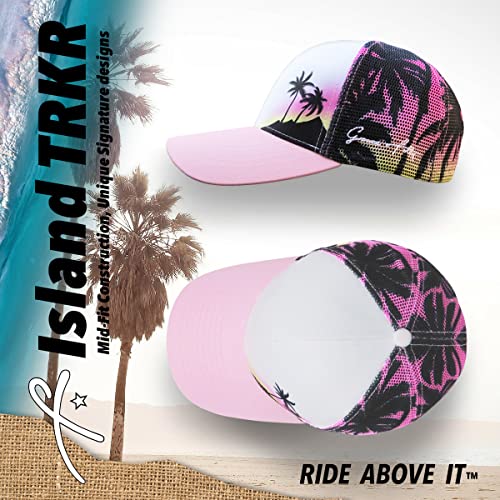 Grace Folly Beach Trucker Hats for Women- Snapback Baseball Cap for Summer - color: Pink Palm Tree- Mesh Print
