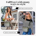 Spacious Nylon Checkered Crossbody Bum Bag for Women, Fashion Checkerboard Fanny Pack Purse with Anti-theft Pocket, Adjustable Wider Strap Wasit Bag (White-Green) - color: White-Green