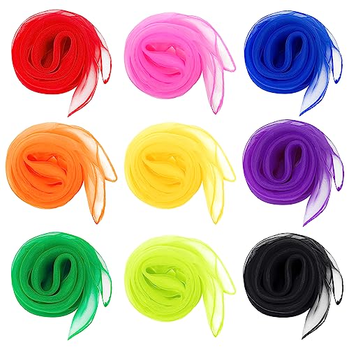 Fengek 9 Pcs Chiffon Scarf, 27.6 Inch Square Solid Color Bandana Handkerchief Ribbon Scarves for Women Girls - color: Multicolor 2