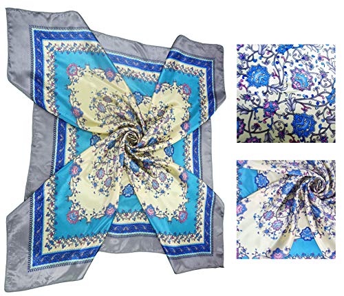 4 Pc Set Large 35 x 35 inches Satin Square Scarves Neck Hair Head Scarf Bundle - color: Set Y13