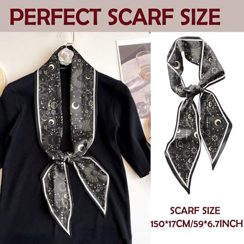 Hair Head Scarf Silk Feeling Long Satin Neck Satin Scarves for Handbag Cute Aesthetic Decoration Women Girls 59 * 6.7” - color: Y15-moon