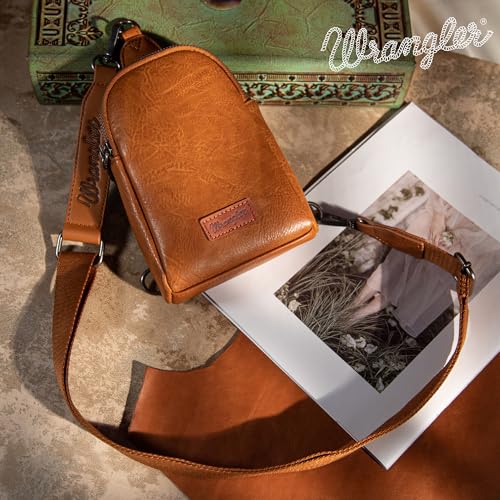 Wrangler Small Sling Bag for Women, Leather Crossbody Bags Cross Body Purse Fanny Packs with Adjustable Strap for Gift - color: *Classic-light Brown