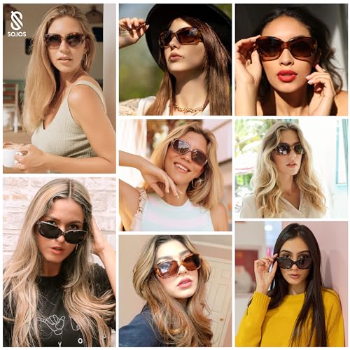SOJOS Vintage Square Sunglasses for Women Polarized UV Protection Havana Frame SJ2111 - color: Black/Gradient Grey