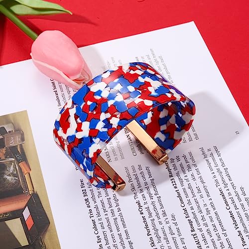 FAERLIIRY Cuff Bracelet for Women Acrylic Resin Bracelets Statement Bangle Bracelet Adjustable Bracelet Wide Chunky Bracelets for Women - color: Red White Blue