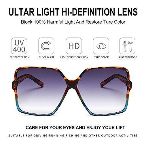 Dollger Oversized Square Sunglasses for Women Big Large Wide Fashion Shades for Men UV Protection Unisex - color: G: Leopard Gradient Blue Frame