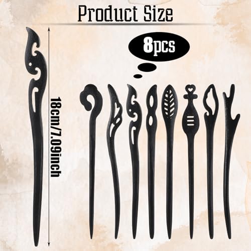 8Pcs Wooden Hair Sticks for Women, Vintage Chinese Chignon Japanese Hair Chopsticks for Bun Maker Hairpins for Long Hairs Sticks for Handmade Buns Hairs Forks Accessories Hanfu Pins for Women Girls
