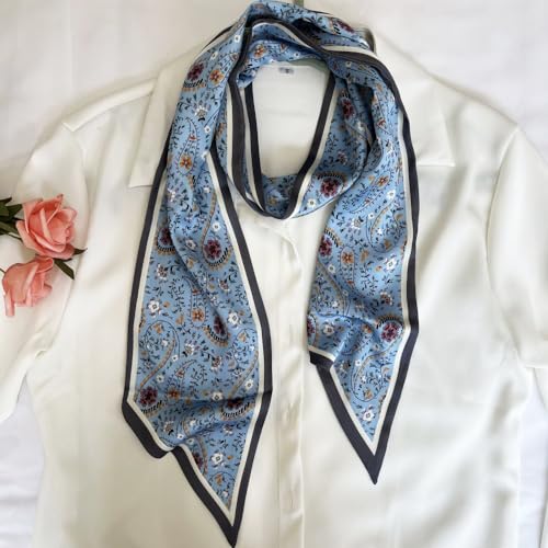 Silk Head Scarf for Hair Fashion Headwrap for Women Lightweight Neck Tie - color: X004-blue Paisley
