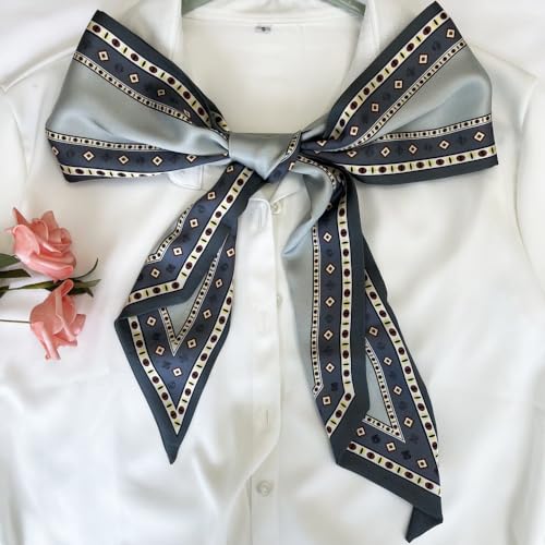 Silk Head Scarf for Hair Fashion Headwrap for Women Lightweight Neck Tie - color: X009-champagne Blue Geometry