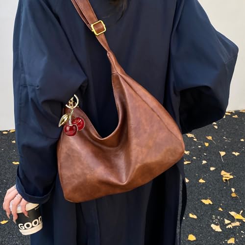 Hobo Bags for Women Leather,Foldable Slouchy Shoulder Purse Crossbody Handbag,Soft Vegan Brown Tote Casual Everyday Handbags - color: Wy22 Upgraded Brown