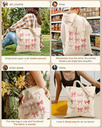 Miss Adola Canvas Tote Bag with Zipper – Cute Canvas Bags for Women Aesthetic Design Reusable Totes for Shopping Work Travel - style: Pk Bow Knot