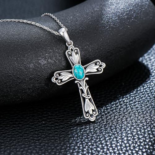 Turquoise Necklaces 925 Sterling Silver Western Necklace Boho Jewelry for Men Women Her Birthday Valentines Day Gifts - style: 2-Turquoise Cross Necklace