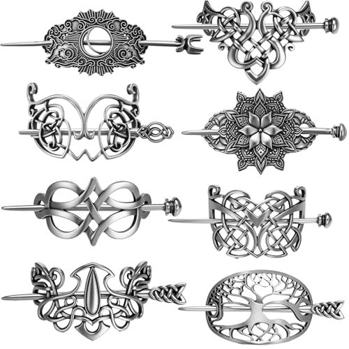 Syhood 8 Pcs Viking Celtic Hair Clips Vintage Knot Hair Stick Retro Silver Metal Celtic Barrette Hairpins Viking Jewelry Accessories for Women (Vintage)