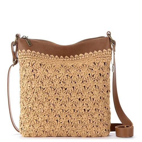 The Sak Lucia Crossbody Bag in Crochet, Convertible Purse with Adjustable Shoulder Strap - color: Natural Primrose Straw