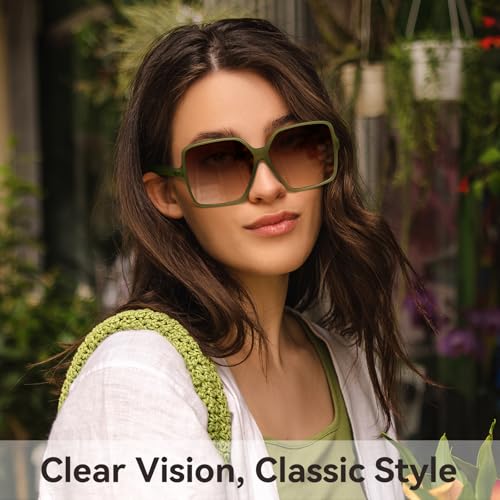 Dollger Oversized Square Sunglasses for Women Big Large Wide Fashion Shades for Men UV Protection Unisex - color: J:jelly Green Frame Gradient Brown Lens