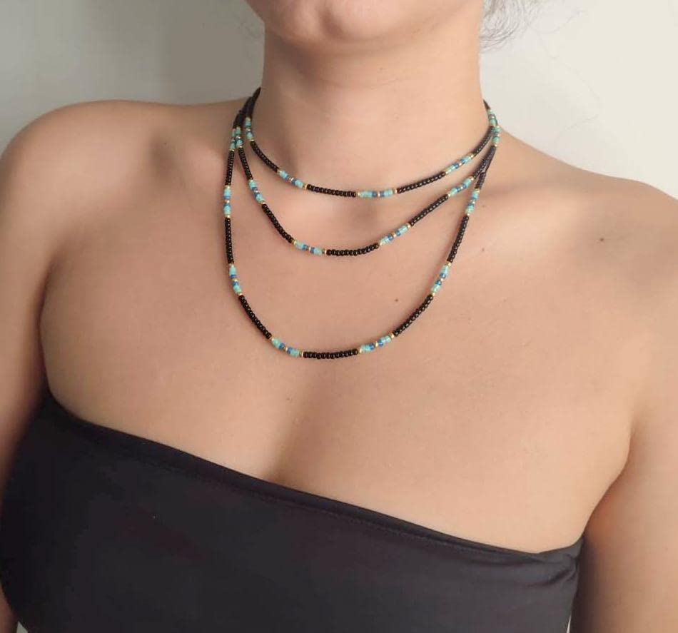 Beaded Choker Necklace for women and Teen Girls, Boho Bohemian Adjustable Colorful Seed Beads Necklace, Handmade Native American Style Jewelry by TRIBES - color: Black multicolor, style: Single Necklace
