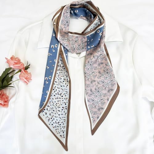 Silk Head Scarf for Hair Fashion Headwrap for Women Lightweight Neck Tie - color: X008-pink & Blue Contrasting Colors