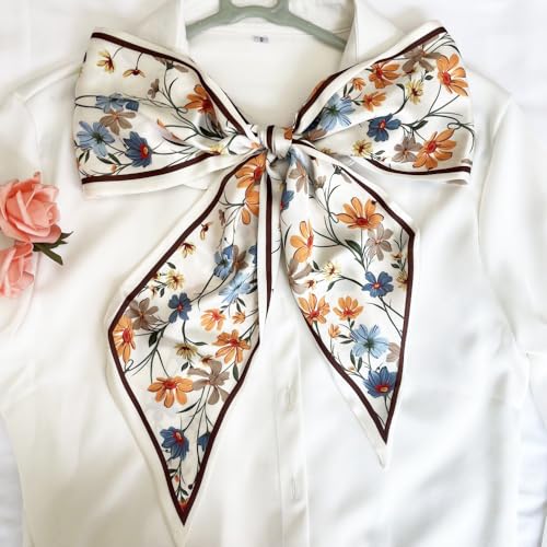 Silk Head Scarf for Hair Fashion Headwrap for Women Lightweight Neck Tie - color: X001-yellow & Blue Flowers