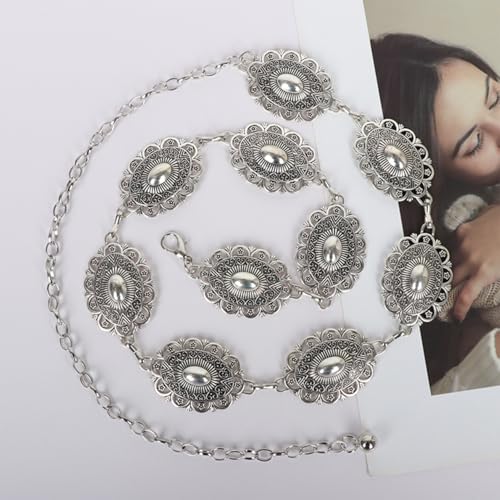Concho Chain Belt for Women, Premium Body Waist Belly Belt for Concerts, Festivals, Cosplay, Daily Wear - color: White1