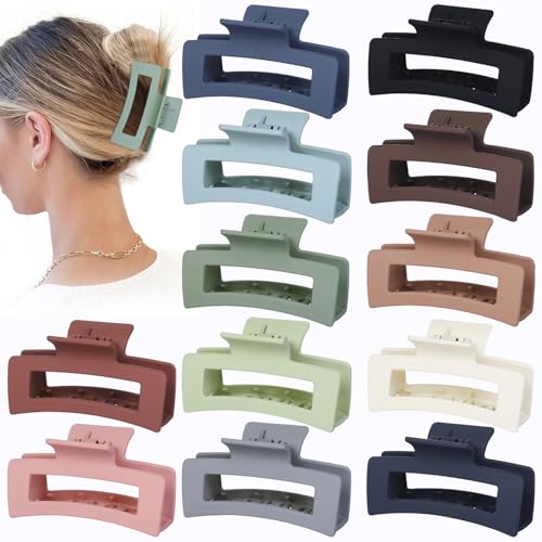 Sisiaipu Hair Accessories - 12 Pcs 3.5 Inch Square Rectangle Jaw Clips for Women and Girls, Multicolor, Thick and Thin Hair - color: Multicolor