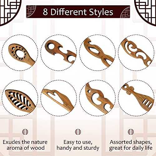 Chuangdi 8 Pieces Wooden Hair Sticks Japanese Hair Chopstick for Women Bun Maker, Chinese Chopstick Hairpin for Women Handmade Chignon Maker Accessories(Chic Pattern)