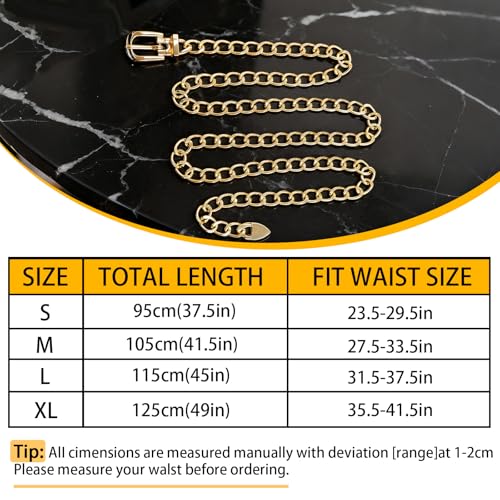 Gold Chain Belt For Women Adjustable Waist Belt Fashion Metal Dress Belts For Jeans Dresses Body Link Waist Chain - size: XL: Fits waist 35.5-41.5 inches, style: Gold