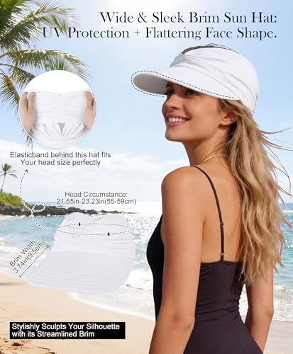 Zando Sun Visor Hats for Women - Beach Wide Brim Fashion Hat UV Protection Quick Dry Packable Summer Cap for Casual Sports - color: A White
