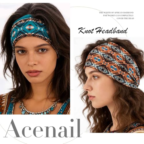 Acenail Wide Headbands Bohemian Head Wraps Floral Printed Knotted Head Bands Turban Elastic Non Slip Hairbands Yoga Workout Head Scarfs Boho Hair Accessories for Women 4Pcs (Chic) - color: Chic