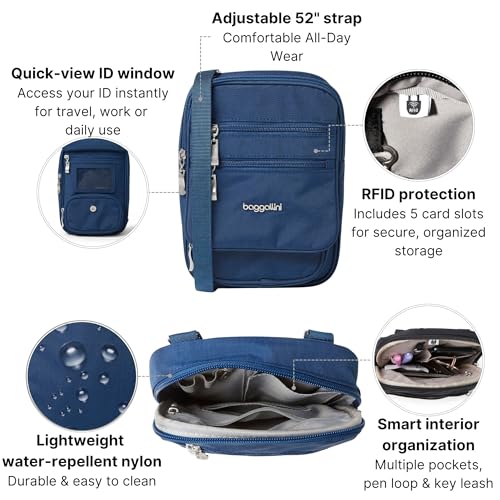 Baggallini Journey Crossbody Bags for Women 9x6 Small Lightweight Travel Handbag W/RFID - color: Pacific
