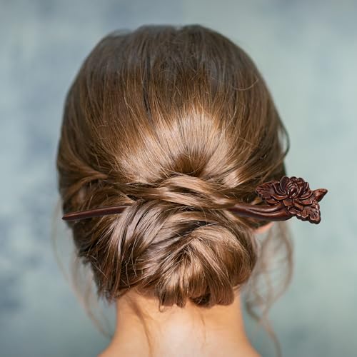 Traditional Chinese Japanese hair sticks, retro wooden hair pins, used for long hair accessories buns, Hanfu Dressing Accessories（lotus flower) - color: lotus flower