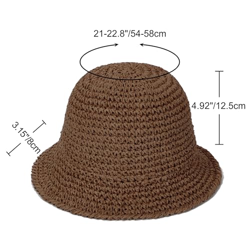 Rulala Fancy Womens Sun Hat Handmade Straw Bucket UV Protection Wide Brim Packable Travel Summer Cap for Beach UPF 50+ - color: Coffee