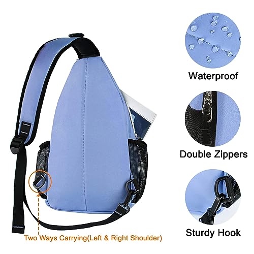 MOSISO Sling Backpack, Multipurpose Crossbody Shoulder Bag Travel Hiking Daypack - color: Airy Blue