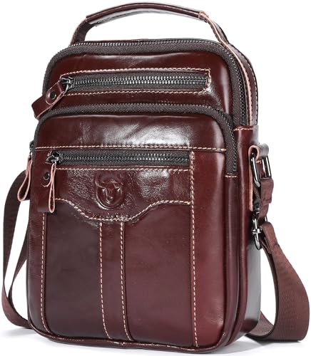 Leather Crossbody Bags for Men Casual Shoulder Bag Travel Messenger Bag Vintage Handbag Multi Pocket Satchel - color: Coffee
