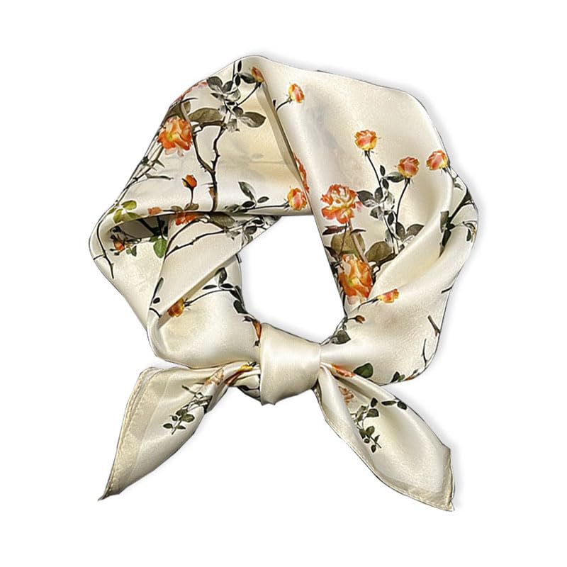 100% Mulberry Silk Neck Scarf - 21'' x 21'' Lightweight Neckerchief - Women Men Small Square Digital Printed Scarves - color: 075