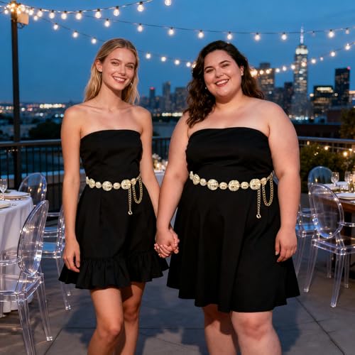 LIMHOO Women's Metal Waist Chain Belts Gold Silver Link Belt for Dresses - color: Circle Gold, size: XL: Length 150cm/59in