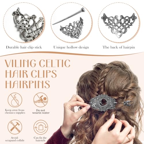 Syhood 8 Pcs Viking Celtic Hair Clips Vintage Knot Hair Stick Retro Silver Metal Celtic Barrette Hairpins Viking Jewelry Accessories for Women (Vintage)