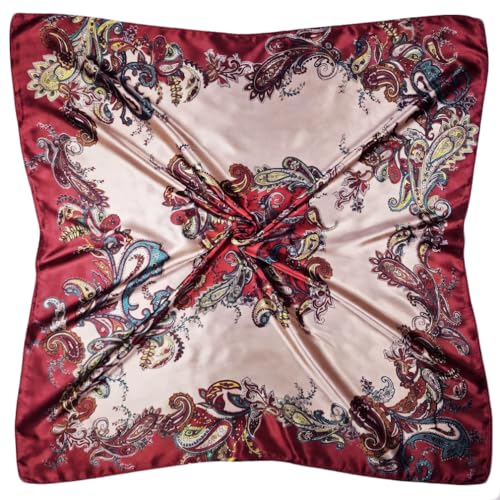 4 Pc Set Large 35 x 35 inches Satin Square Scarves Neck Hair Head Scarf Bundle - color: Set M