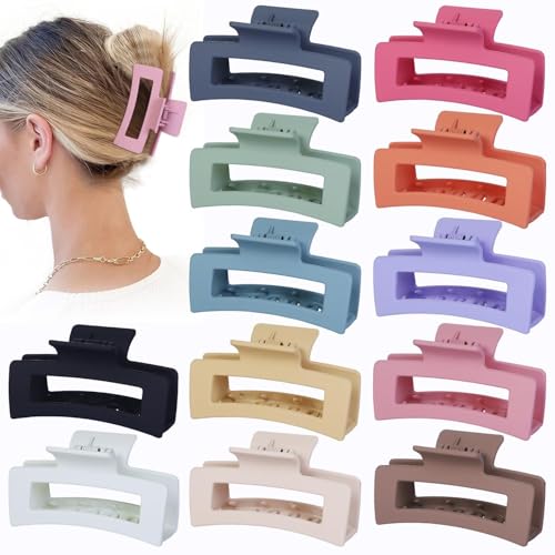 Sisiaipu 12 Pcs Medium Hair Clips, 3.5 Inch, Colorful - Hair Clips for Thick and Thin Hair, Square Claw Clips, Jaw Clips, Bulk Hair Accessories for Women and Girls - color: Colorful