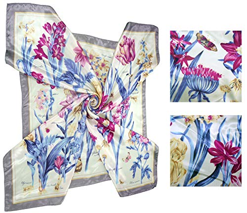 4 Pc Set Large 35 x 35 inches Satin Square Scarves Neck Hair Head Scarf Bundle - color: Set Y12