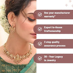 TARINIKA Brass Indian Choker Necklace Set - Gold Plated Cubic Zirconia Indian Jewelry Sets for Women Dangle, Drop, Jhumka Earrings Traditional Desi Necklace Pearls Gift for her - style: Sankha Antique