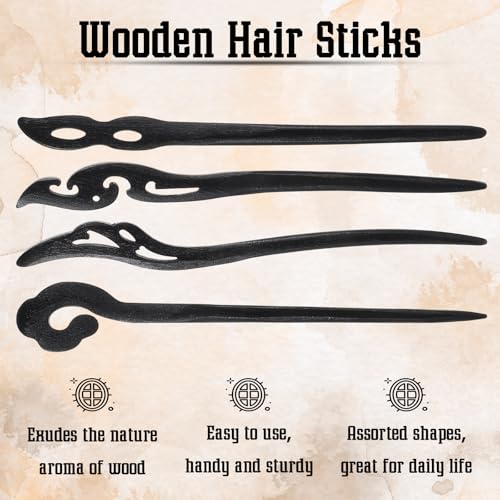 8Pcs Wooden Hair Sticks for Women, Vintage Chinese Chignon Japanese Hair Chopsticks for Bun Maker Hairpins for Long Hairs Sticks for Handmade Buns Hairs Forks Accessories Hanfu Pins for Women Girls