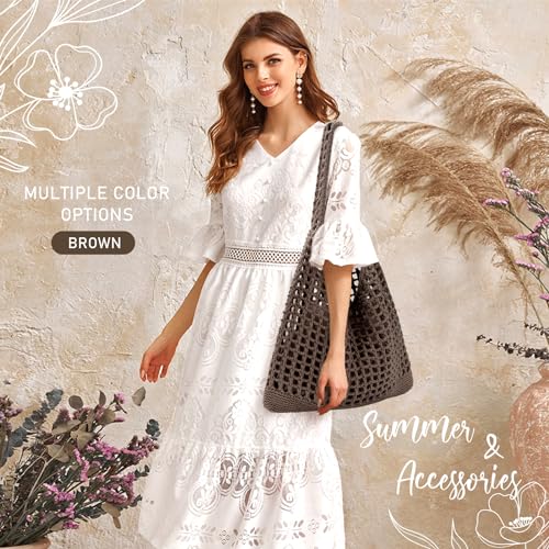 EIMMBD Crochet Bags for Women Beach Totes Bags Aesthetic Summer Tote Shoulder Hippie Bag Knit Bag - color: Standard Dark Brown